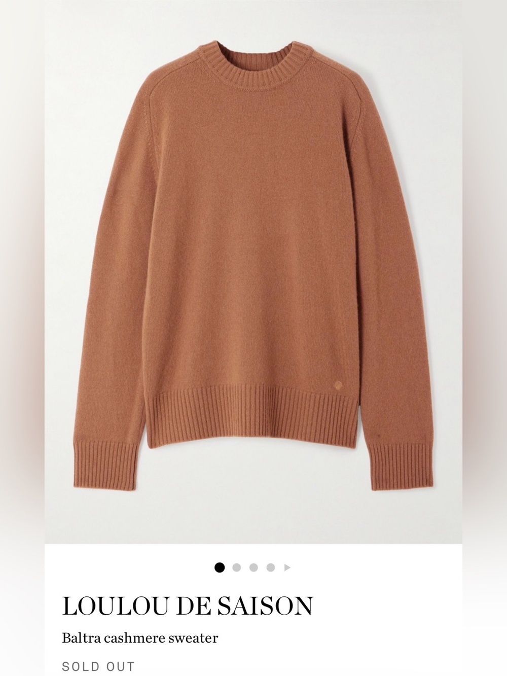 Loulou de Saison Baltra crewneck cashmere sweater in camel Women’s size medium